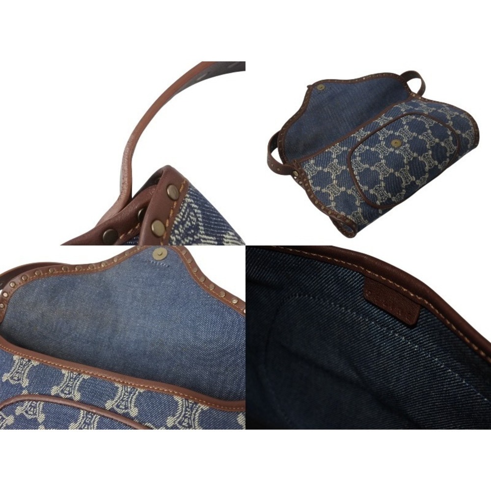 Celine Shoulder Bag Blue Brown Canvas Leather - Picture 8 of 9